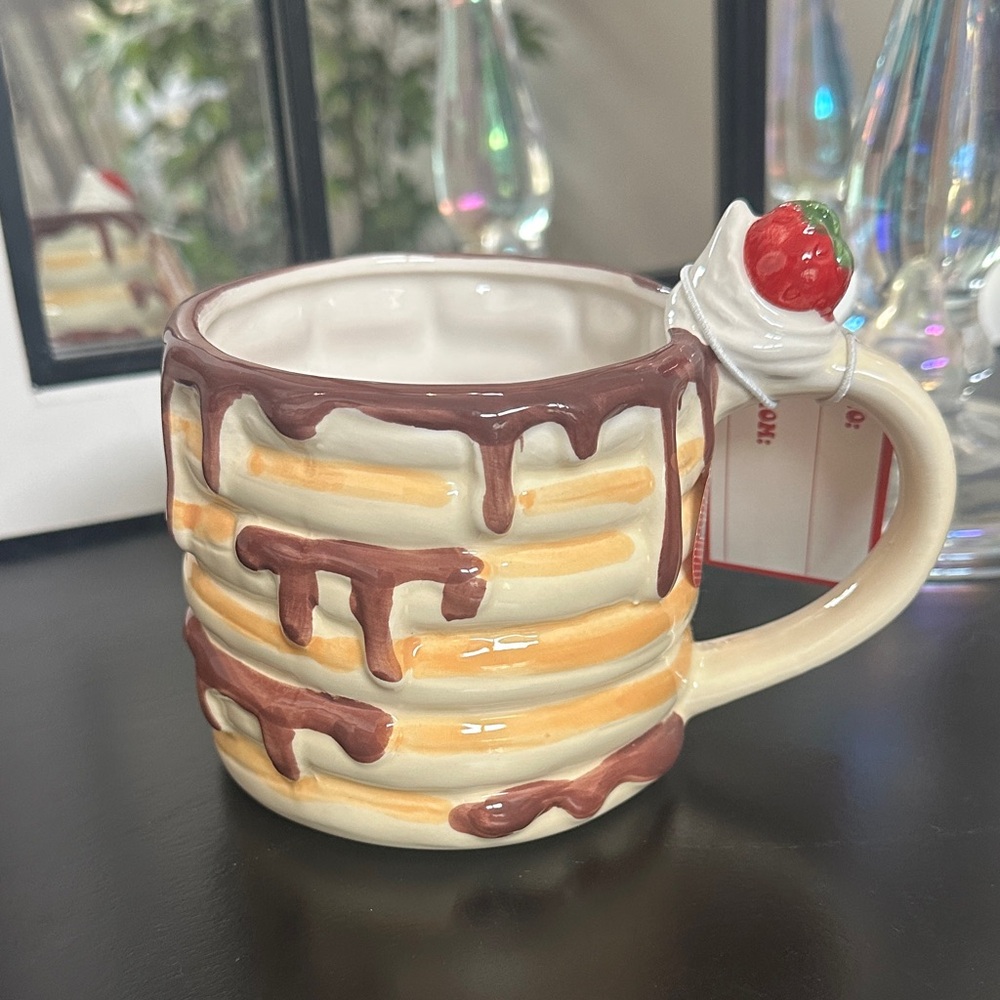 Sheffield Home Pancake Stack – Strawberry & Syrup Ceramic Mug – Hand Painted